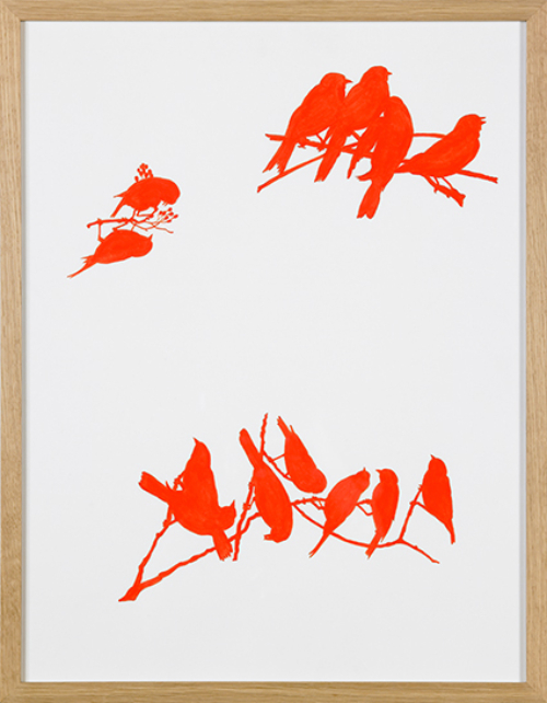 Michel Paysant, "Oiseaux fluos (ombres de lumiere) 1-2-3-4", 2002. Collection Musée d’Art Moderne Grand-Duc Jean, Mudam Luxembourg. Donation 2004 – Michel Paysant