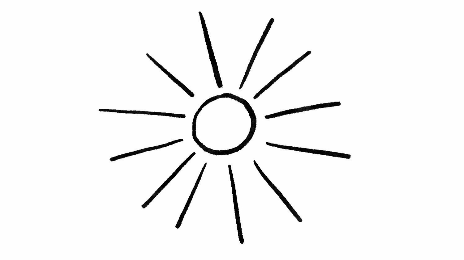 A black and white drawing of a sun.